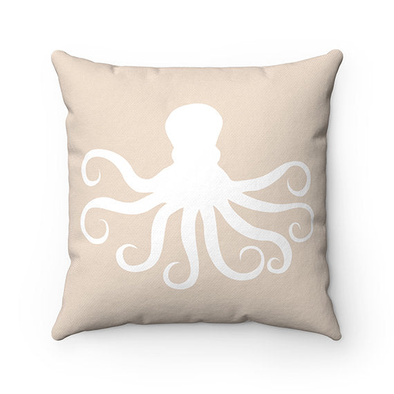 Beach House Decor, Throw Pillow Cover, Octopus Pillow, Beach Cottage Accent Pillow, Tan Pillow, Beach Themed Home Decor - PIL128