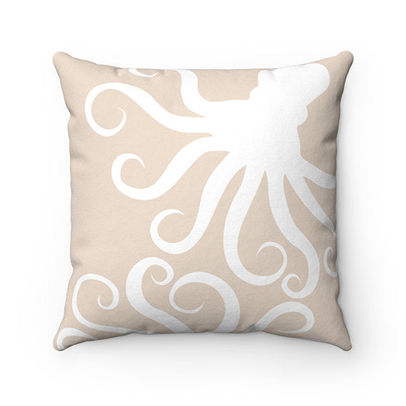 Beach House Decor, Throw Pillow Cover, Octopus Pillow, Beach Cottage Accent Pillow, Tan Pillow, Beach Themed Home Decor - PIL128