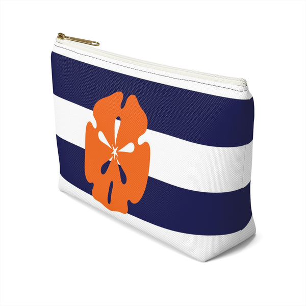 Makeup or Toiletry Bag - Orange Sand Dollar on Blue Stripes - PH26