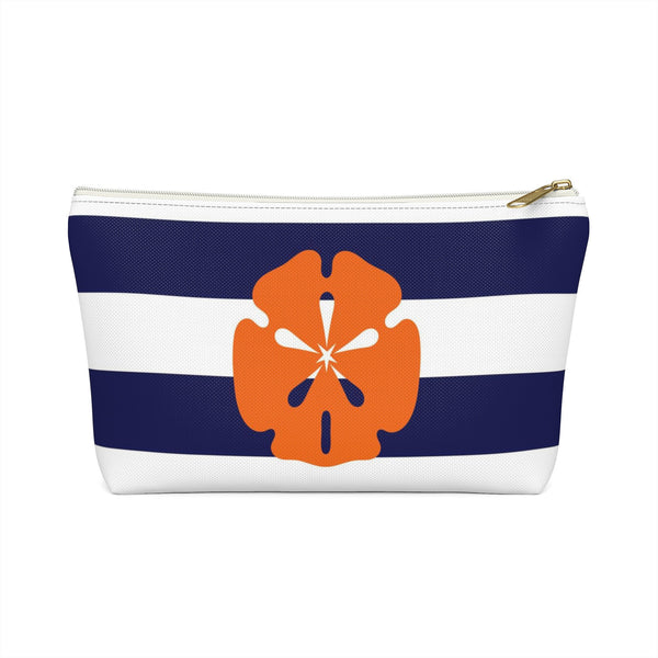 Makeup or Toiletry Bag - Orange Sand Dollar on Blue Stripes - PH26