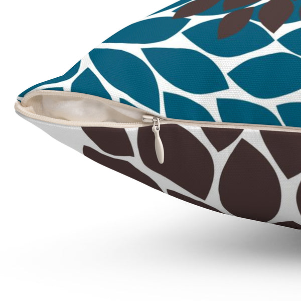 Turquoise Brown Throw Pillow Cover, Teal Pillow, Teal Brown Gray Floral Accent Pillow, Couch Cushion, Brown Teal Home Decor - PIL136