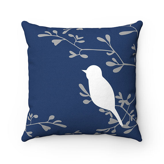 Blue Throw Pillow Cover, Love Birds Pillow Cover, Birds and Branches Accent Pillow, Blue Bedroom Decor, Modern Home Decor - PIL138