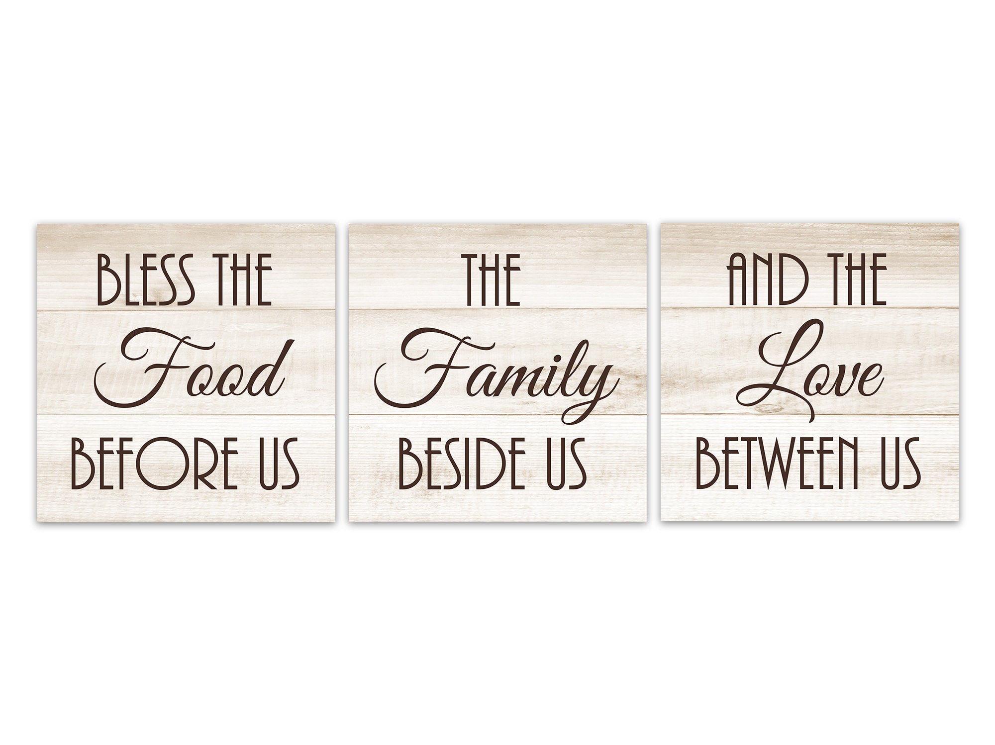 Brown & Tan Farmhouse Dining Room 3pc Square Wall Art "Bless The Food Before Us" -HOME557