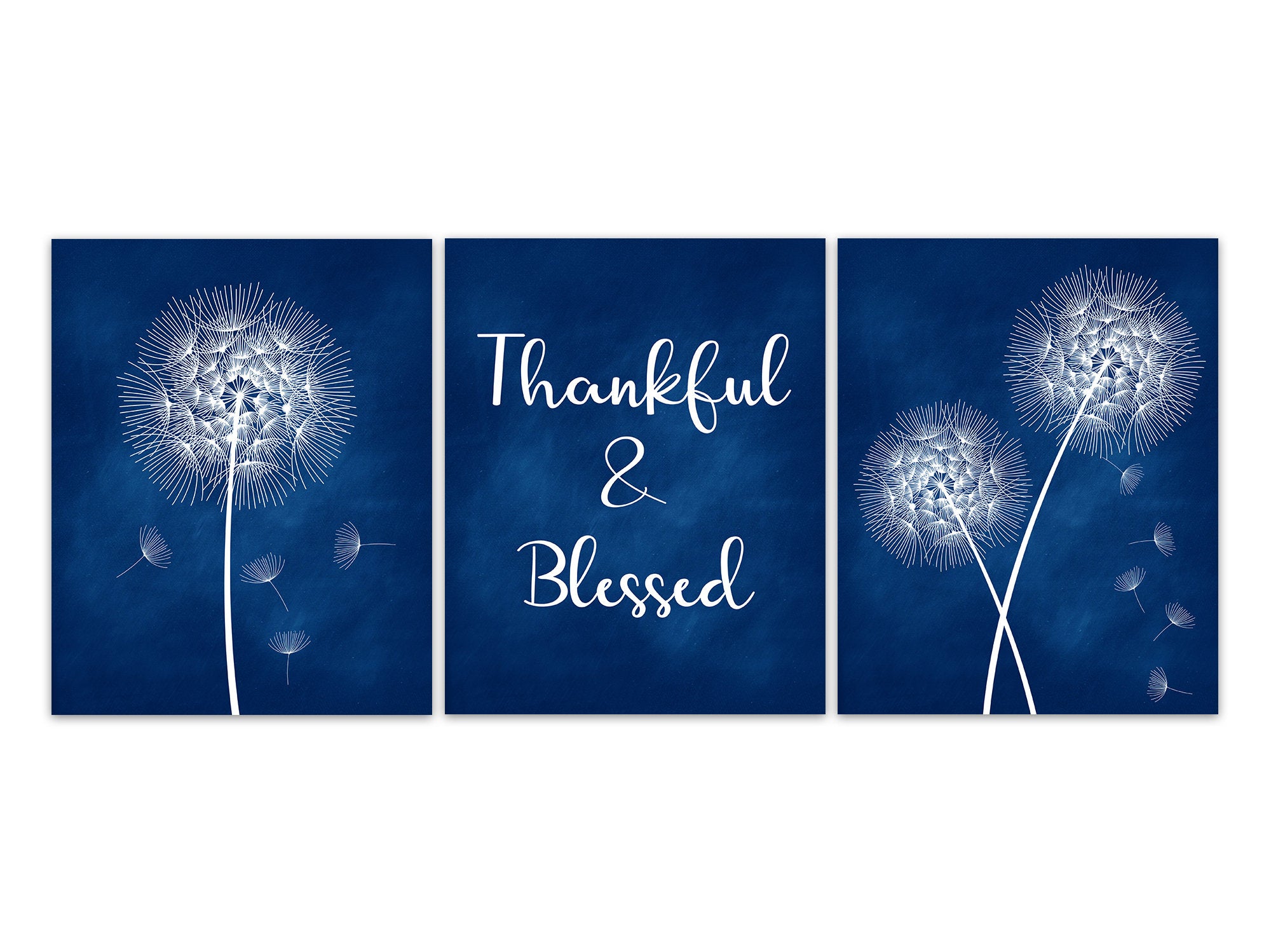 Thankful and Blessed Wall Art, Blue Home Decor Canvas or Prints, Blessing Signs, Dining Room Decor, Dandelion Kitchen Art - HOME573