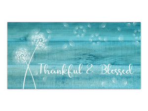 Aqua Farmhouse Family Blessing Panoramic Art "Thankful and Blessed" with Blowing Dandelion - HOME581