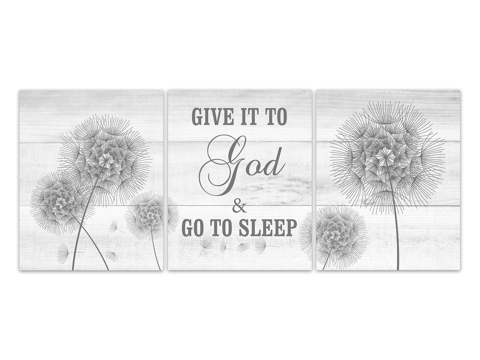 Give It to God and Go To Sleep Sign, Farmhouse Decor, Dandelion Wall Art Prints or Canvas, Religious Gift, Dandelion Bedroom Art - HOME585