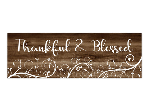 Rustic Family Blessing Panoramic Scroll Wall Art "Thankful and Blessed" - HOME577