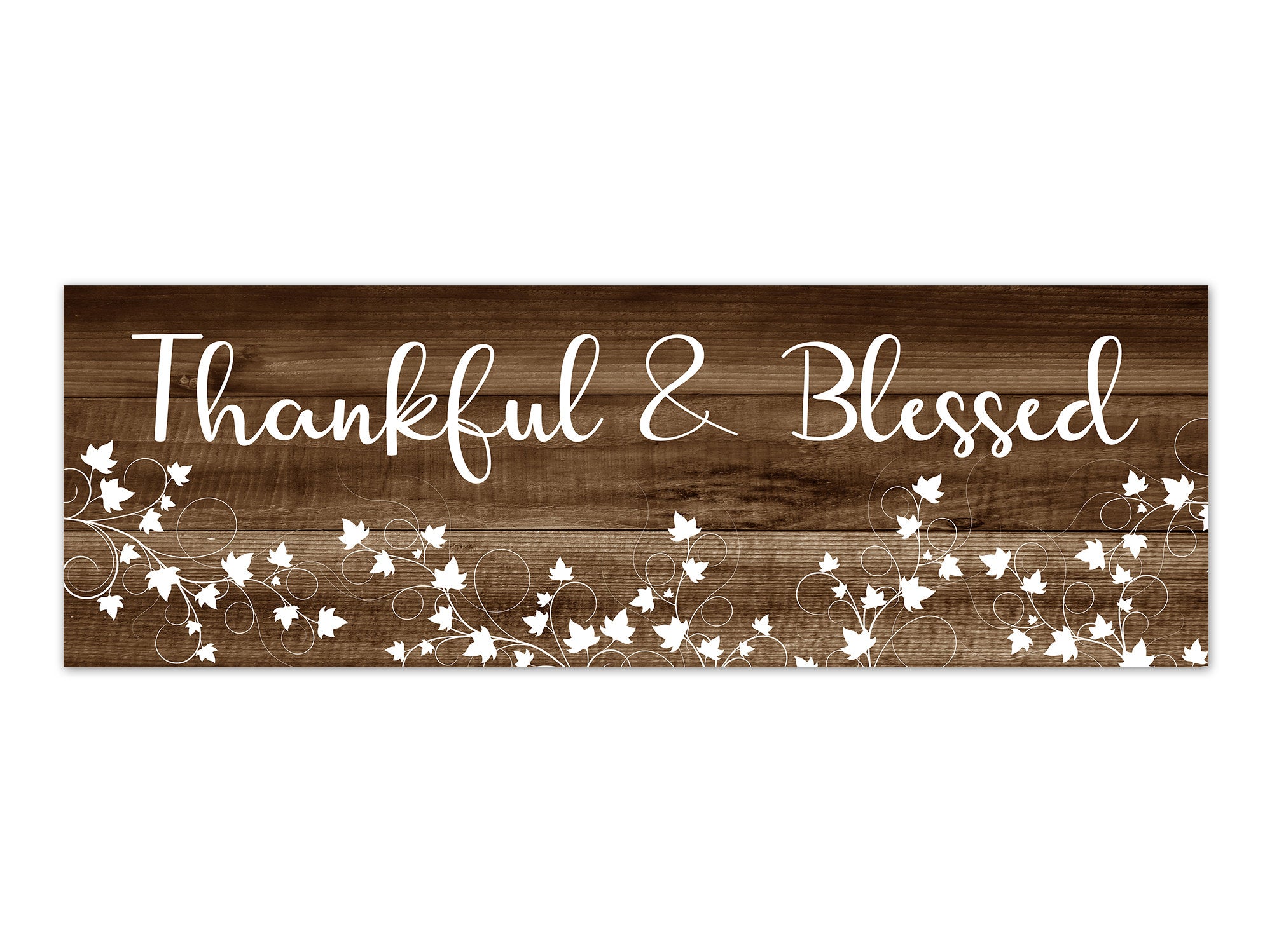 Brown Rustic Family Blessing Panoramic Ivy Wall Art "Thankful and Blessed" - HOME578