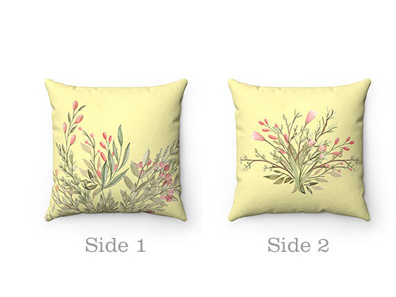 Floral Pillow Cover, Throw Pillow, Green Yellow Couch Pillow, Flower Pillow Case, Girl Nursery Pillow, Watercolor Flower Bedding - PIL144