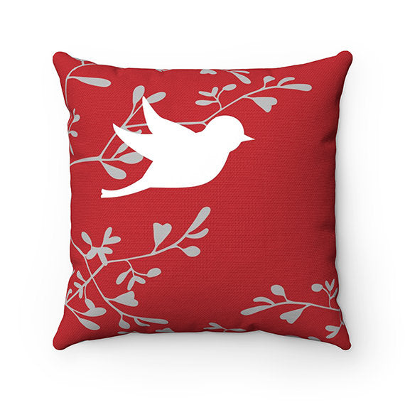 Red Throw Pillow Cover, Love Birds Pillow Cover, Birds and Branches Accent Pillow, Red Bedroom Decor, Modern Home Decor - PIL145