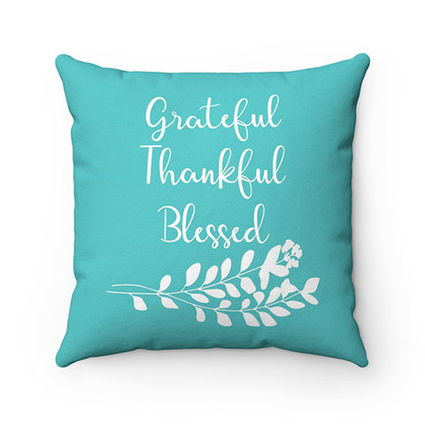 Monogram Throw Pillow with Sayings Grateful Thankful Blessed, Aqua Couch Pillow, Accent Pillow, Personalized Holiday Pillow Cover - PIL147