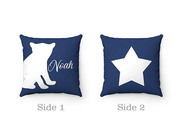Bear Nursery Throw Pillow Cover, Blue Nursery Rocking Chair Pillow, Personalized Nursery Pillow, Boy Room Decor, Accent Pillow - PIL148