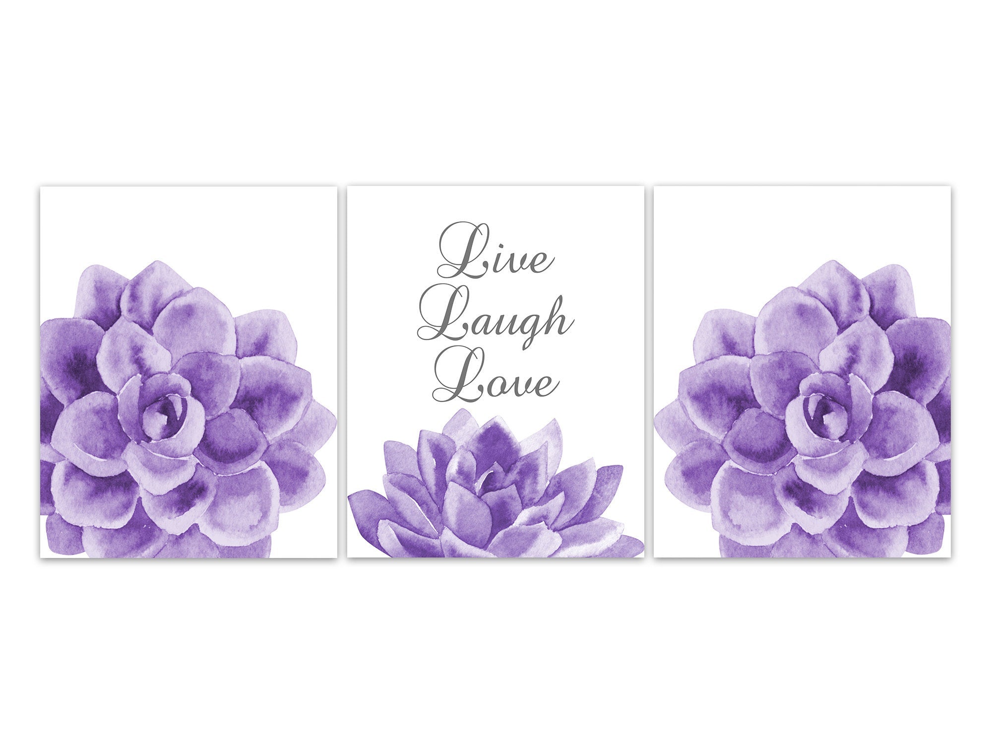 Live Laugh Love, Purple Succulent Art, Purple Home Decor, Bathroom Wall Decor, Bedroom Wall Art, Nursery Wall Art, Wall Hangings - HOME596
