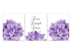 Live Laugh Love, Purple Succulent Art, Purple Home Decor, Bathroom Wall Decor, Bedroom Wall Art, Nursery Wall Art, Wall Hangings - HOME596