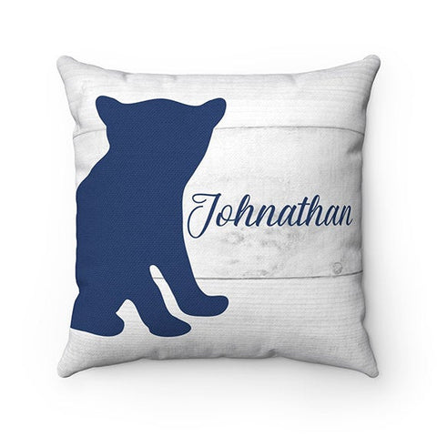 Bear Nursery Throw Pillow Cover, Blue White Nursery Rocking Chair Pillow, Personalized Nursery Pillow, Boy Room Decor - PIL149