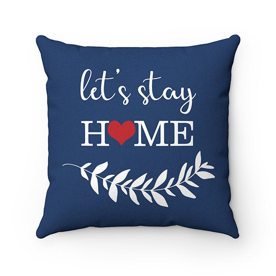 Let's Stay Home Throw Pillow Cover, Love Birds Pillow Cover, Birds and Branches Accent Pillow, Bedroom Decor, Blue Home Decor - PIL152