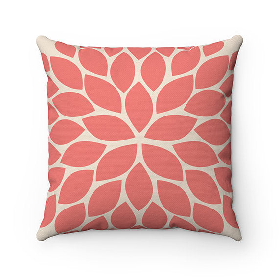 Coral Black and Gray Flower Throw Pillow Covers, Coral Pillow