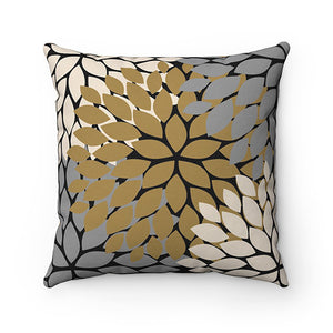 Black Gold & Gray Flower Burst Decorative Throw Pillow - PIL158