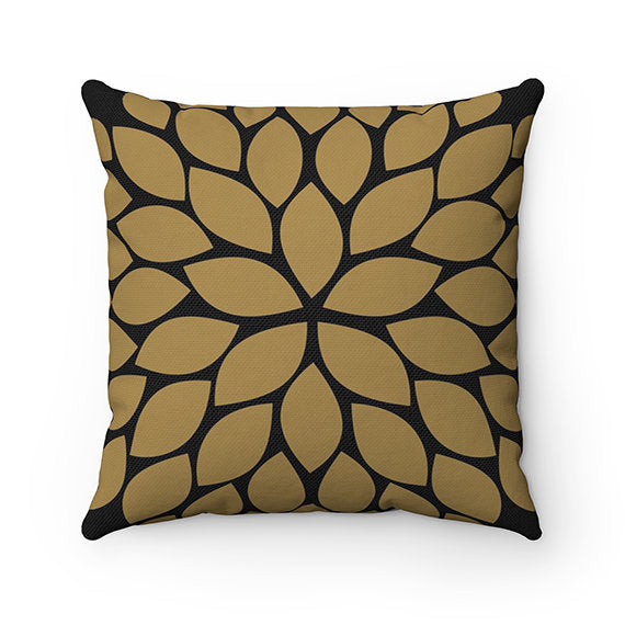 Black Gold & Gray Flower Burst Decorative Throw Pillow - PIL158