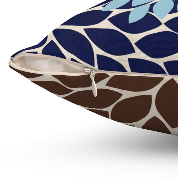 Brown, Tan & Blue Flower Burst Decorative Throw Pillow - PIL159