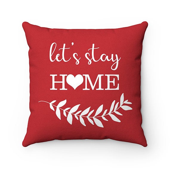 Let's Stay Home Throw Pillow Cover, Love Birds Pillow Cover, Birds and Branches Accent Pillow, Bedroom Decor, Red Home Decor - PIL161