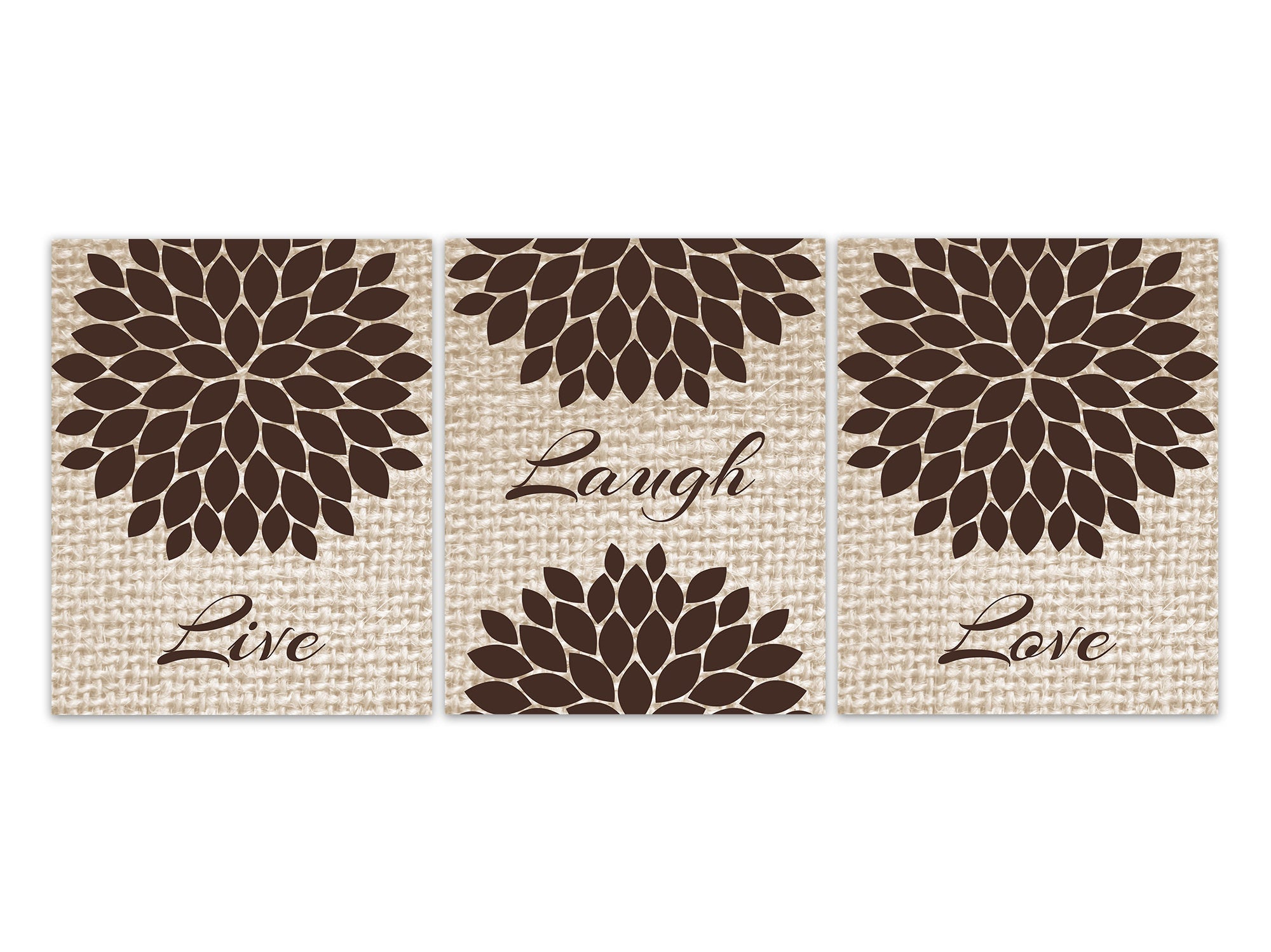 Live Laugh Love Home Decor Wall Art, Brown Bedroom Vintage Decor Wall Art, Brown Burlap Effect Family Quote Canvas or Prints - HOME619