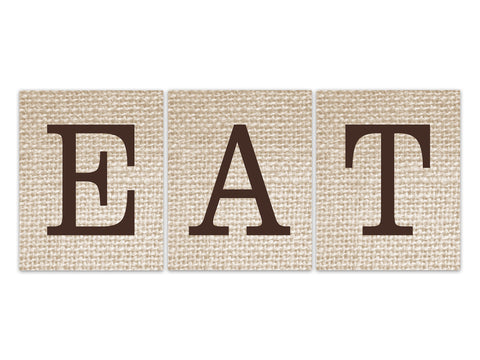 Eat Sign, Dining Room Wall Art Canvas or Prints, Brown Kitchen Wall Art, Farmhouse Kitchen Decor, Burlap Effect Artwork - HOME621