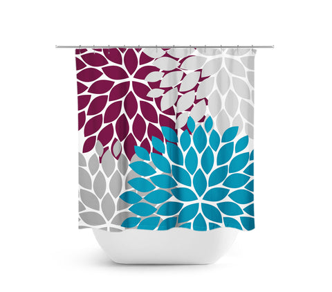Plum, Blue and Gray Flower Burst Shower Curtain - SHOWER89