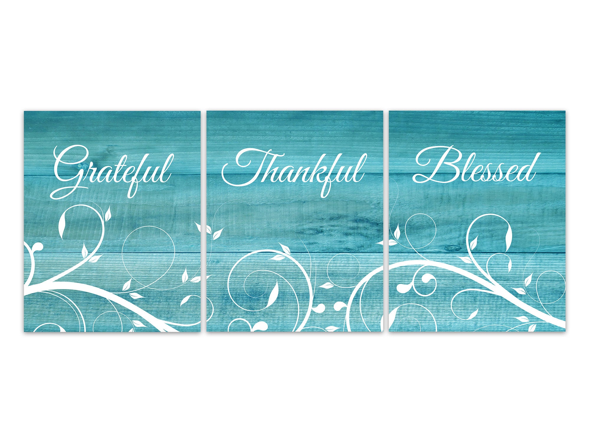 Grateful Thankful Blessed, Rustic Decor, Aqua Room Decor, Farmhouse Wall Art, Blessing Signs, Wedding Gift, Aqua Kitchen CANVAS - HOME582