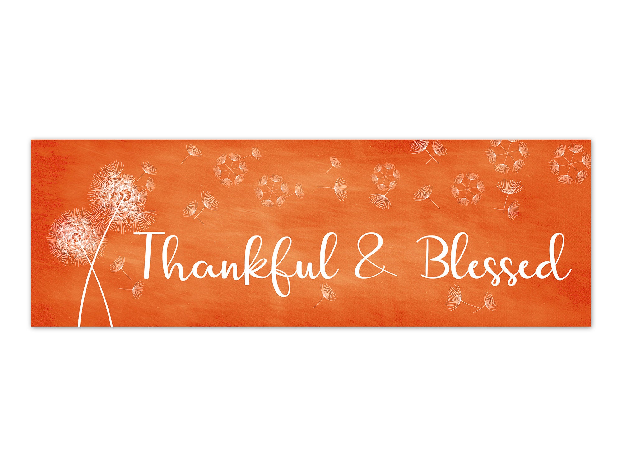 Orange Family Blessing Panoramic Wall Art "Thankful and Blessed" with Blowing Dandelion - HOME580
