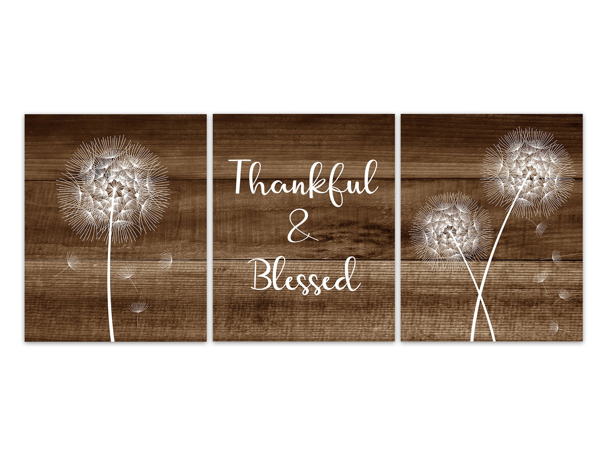 Thankful and Blessed Sign, Wall Art Prints or Canvas, Brown Home Decor, Blessing Signs, Dining Room Decor, Dandelion Kitchen Art - HOME576