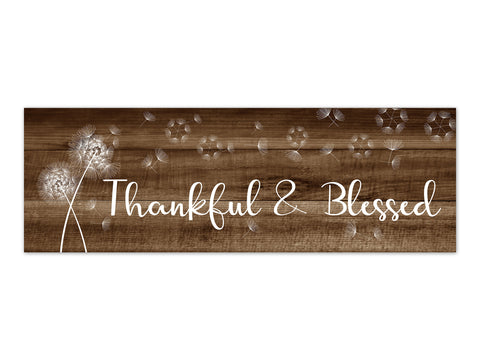 Rustic Family Blessing Panoramic Wall Art "Thankful and Blessed" with Blowing Dandelion - HOME579