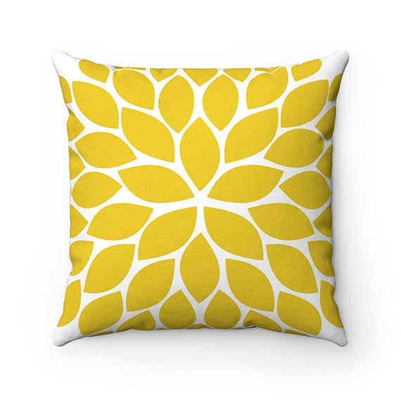 Yellow Gray Flower Pillow Cover, Throw Pillow, Modern Home Decor, Accent Pillow, Couch Cushion, Floral Rocking Chair Nursery Pillow - PIL140