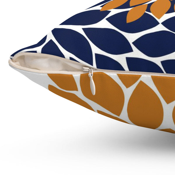 Navy Orange and Tan Flower Pillow Cover, Throw Pillow, Modern Home Decor, Accent Pillow, Couch Cushion, Rocking Chair Nursery Pillow -PIL141