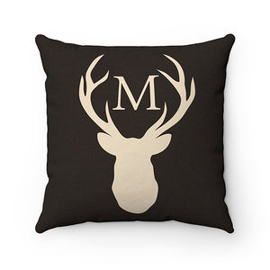 Monogram Decorative Pillow, Mountain Cabin Decor, Brown Buck Deer Head Antlers Pillow Cover, Mountain Accent Pillows, Pillow Cover - PIL142