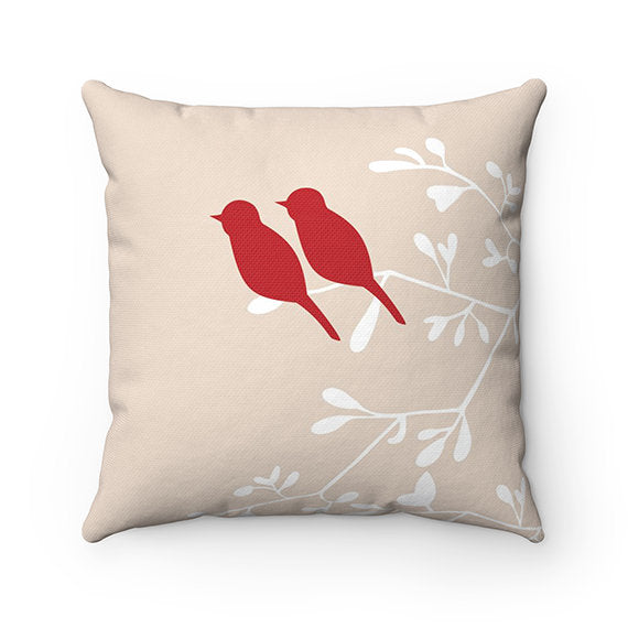 Let's Stay Home Throw Pillow Cover, Love Birds Pillow Cover, Birds and Branches Accent Pillow, Bedroom Decor, Beige Home Decor - PIL153