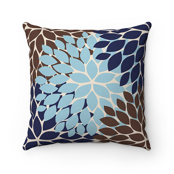 Brown, Tan & Blue Flower Burst Decorative Throw Pillow - PIL159