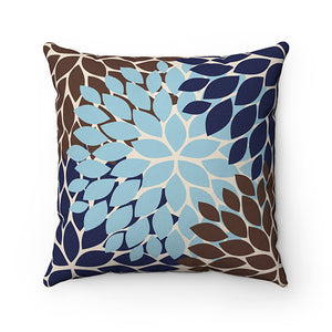 Brown, Tan & Blue Flower Burst Decorative Throw Pillow - PIL159