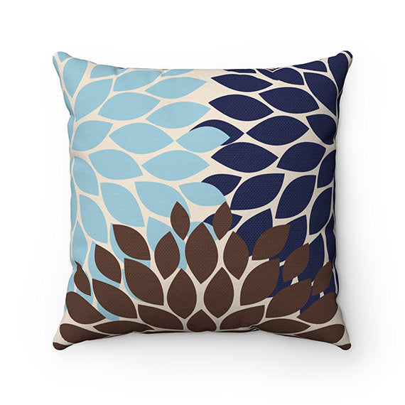 Brown, Tan & Blue Flower Burst Decorative Throw Pillow - PIL159