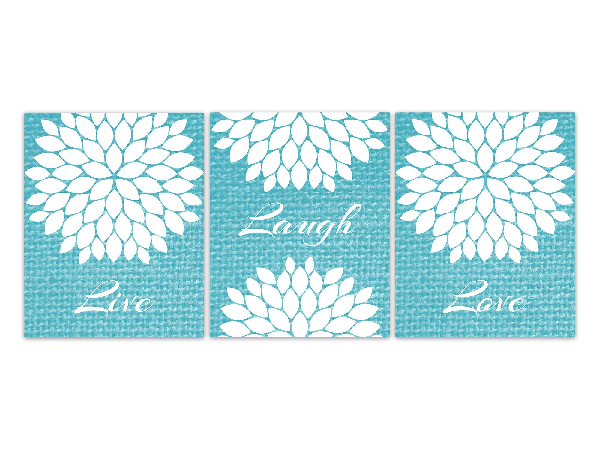 Live Laugh Love Home Decor Wall Art Prints, Aqua Bedroom Vintage Decor Wall Art, Aqua Burlap Effect Family Quote Canvas or Prints - HOME618