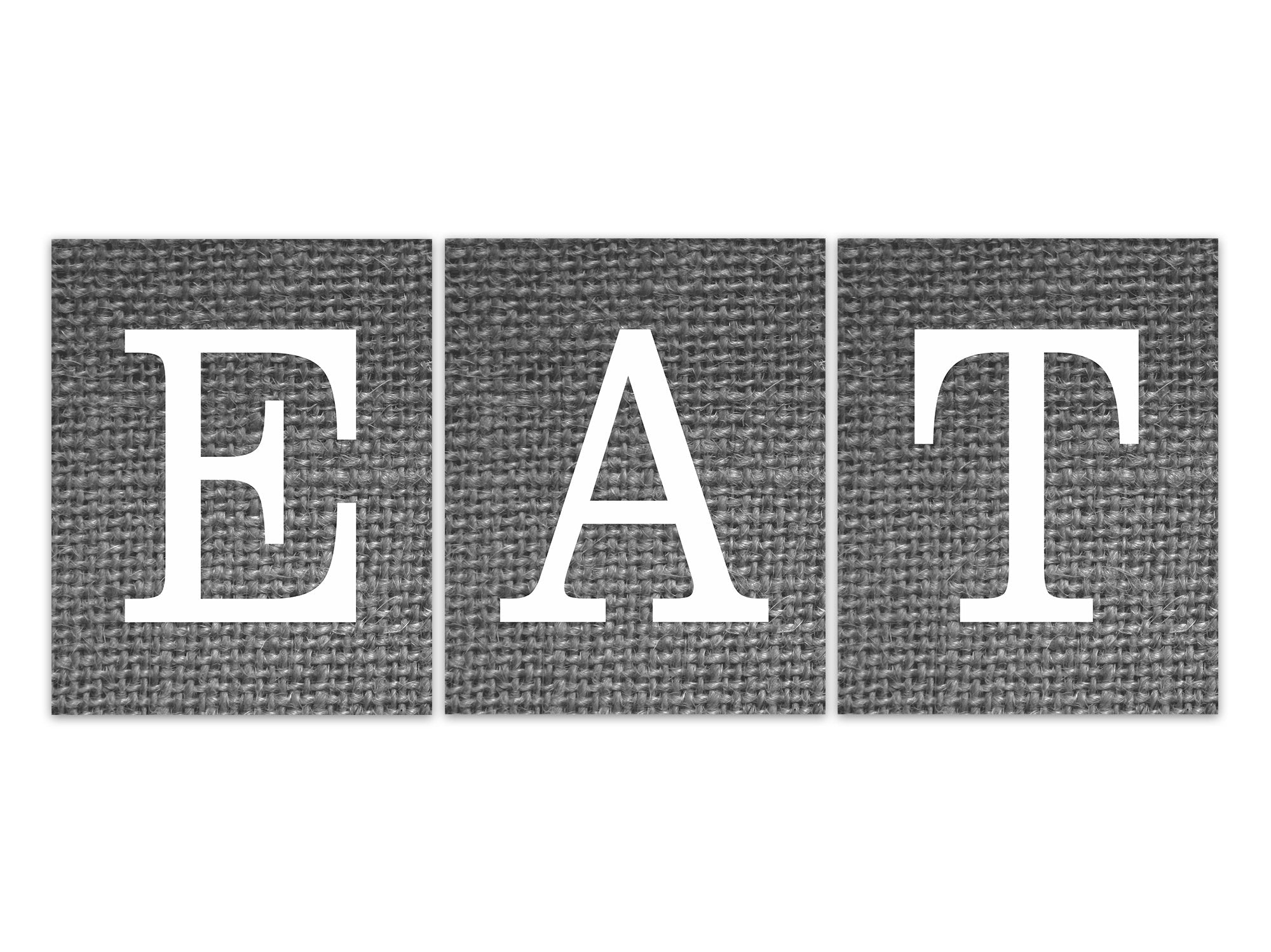Eat Sign, Kitchen Wall Art Canvas or Prints, Gray and White Dining Room Wall Art, Farmhouse Kitchen Decor, Burlap Effect Artwork - HOME622