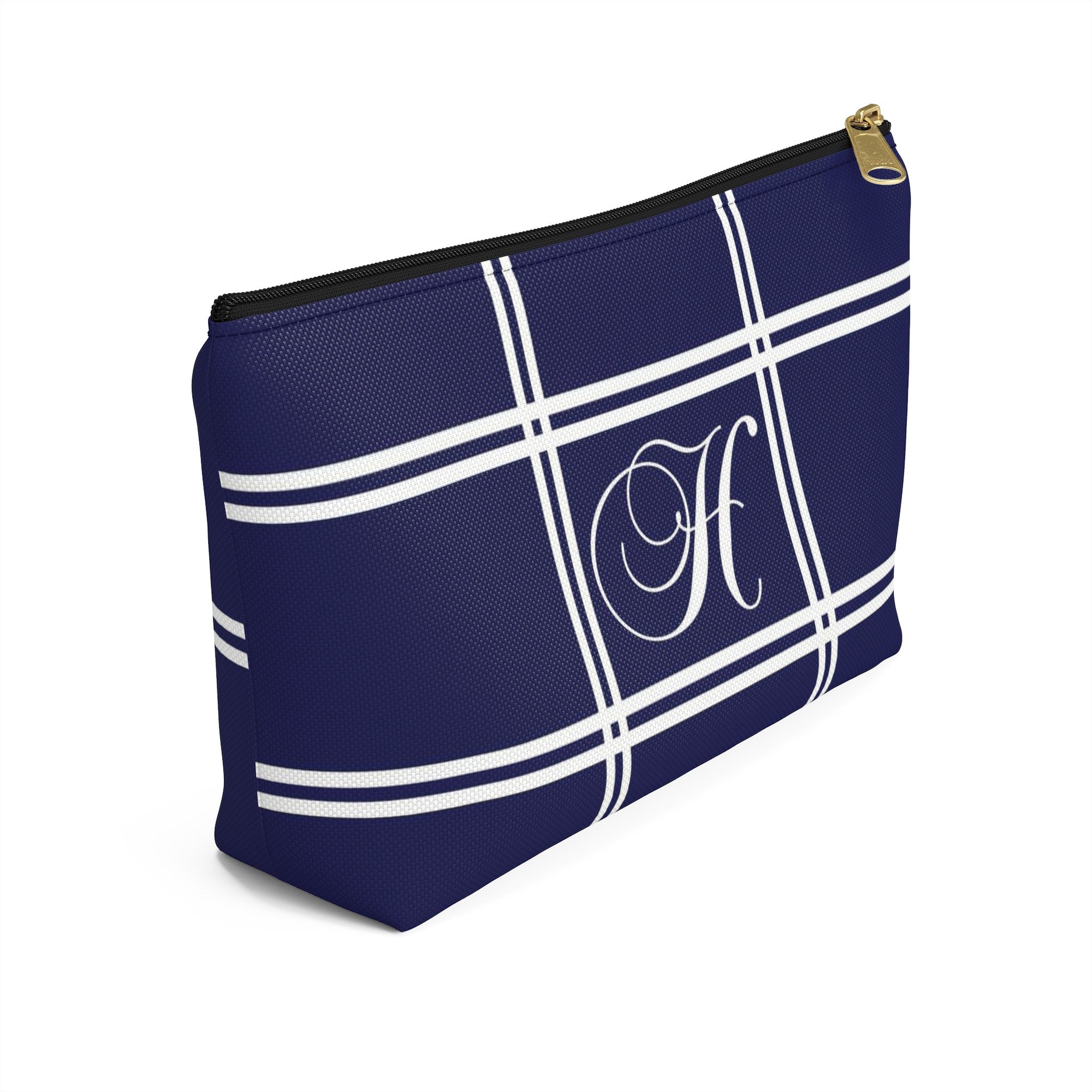 Monogram Makeup or Toiletry Bag - Blue & White Block Stripes -PH19