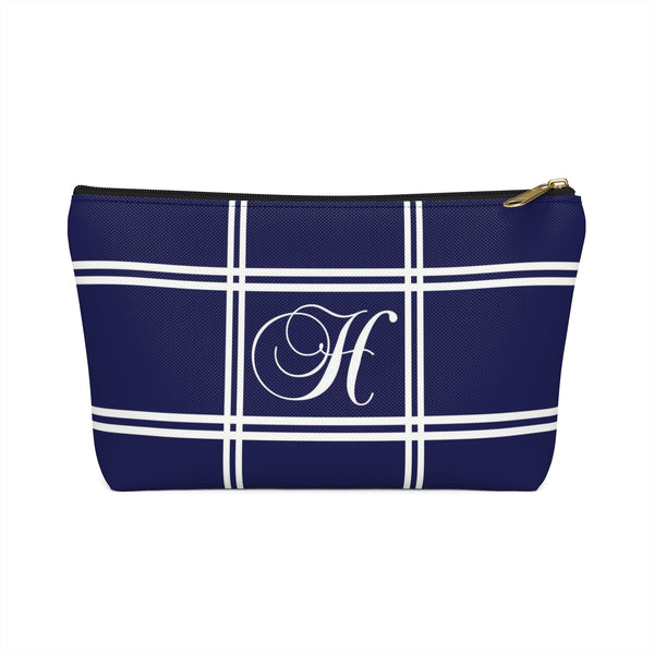 Monogram Makeup or Toiletry Bag - Blue & White Block Stripes -PH19