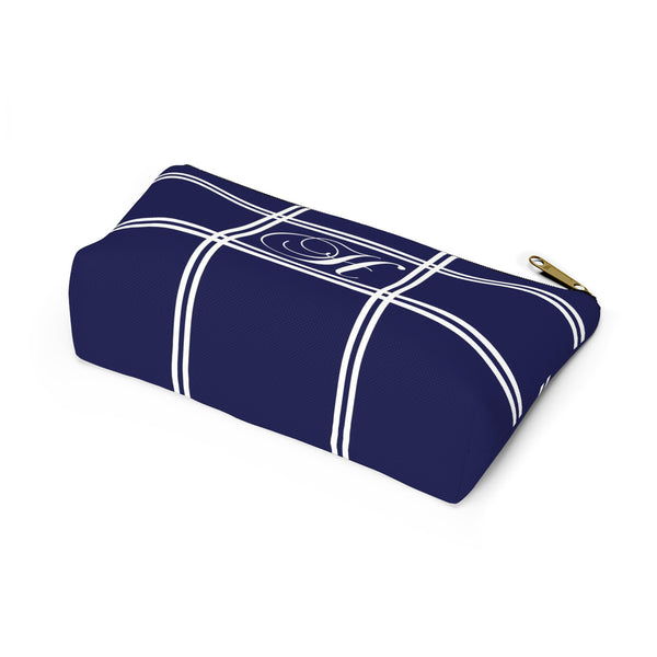 Monogram Makeup or Toiletry Bag - Blue & White Block Stripes -PH19