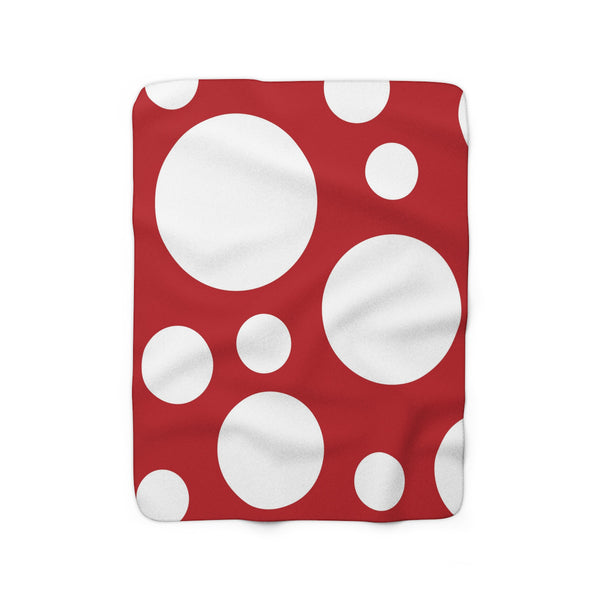 Red and White Polka Dots Sherpa Fleece Blanket, Outdoor Throw Blanket - SFB18
