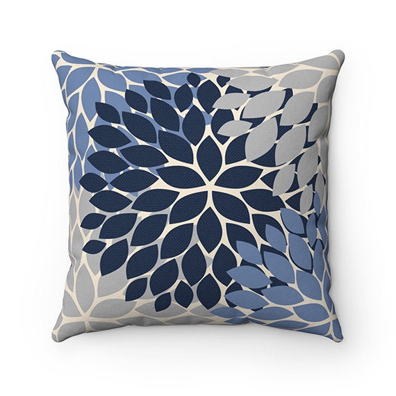 Blue and Gray Pillow Covers, Flower Burst Pillow Cover, Floral Throw Pillow Cover, Accent Pillow, Modern Home Decor, Nursery Pillow - PIL173