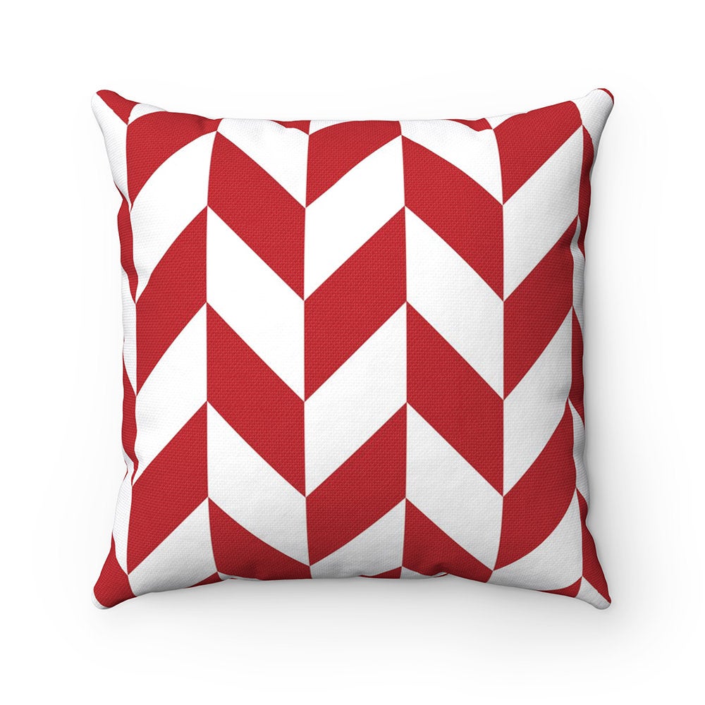 Red Herringbone Pillow Cover, Herringbone Throw Pillow, Geometric Pillow, Red White Bedding, Red Bedroom Pillow - PIL182