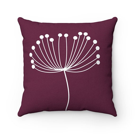 Burgundy Pillow Covers, Dandelion Throw Pillow Cover, Accent Pillow, Nursery Pillow, Dandelion Decor, Plum Home Decor - PIL165