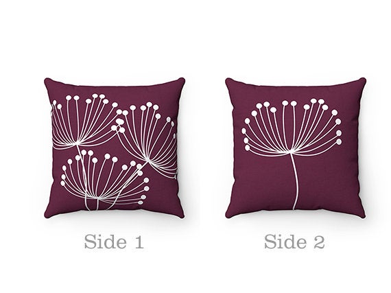 Burgundy Pillow Covers, Dandelion Throw Pillow Cover, Accent Pillow, Nursery Pillow, Dandelion Decor, Plum Home Decor - PIL165