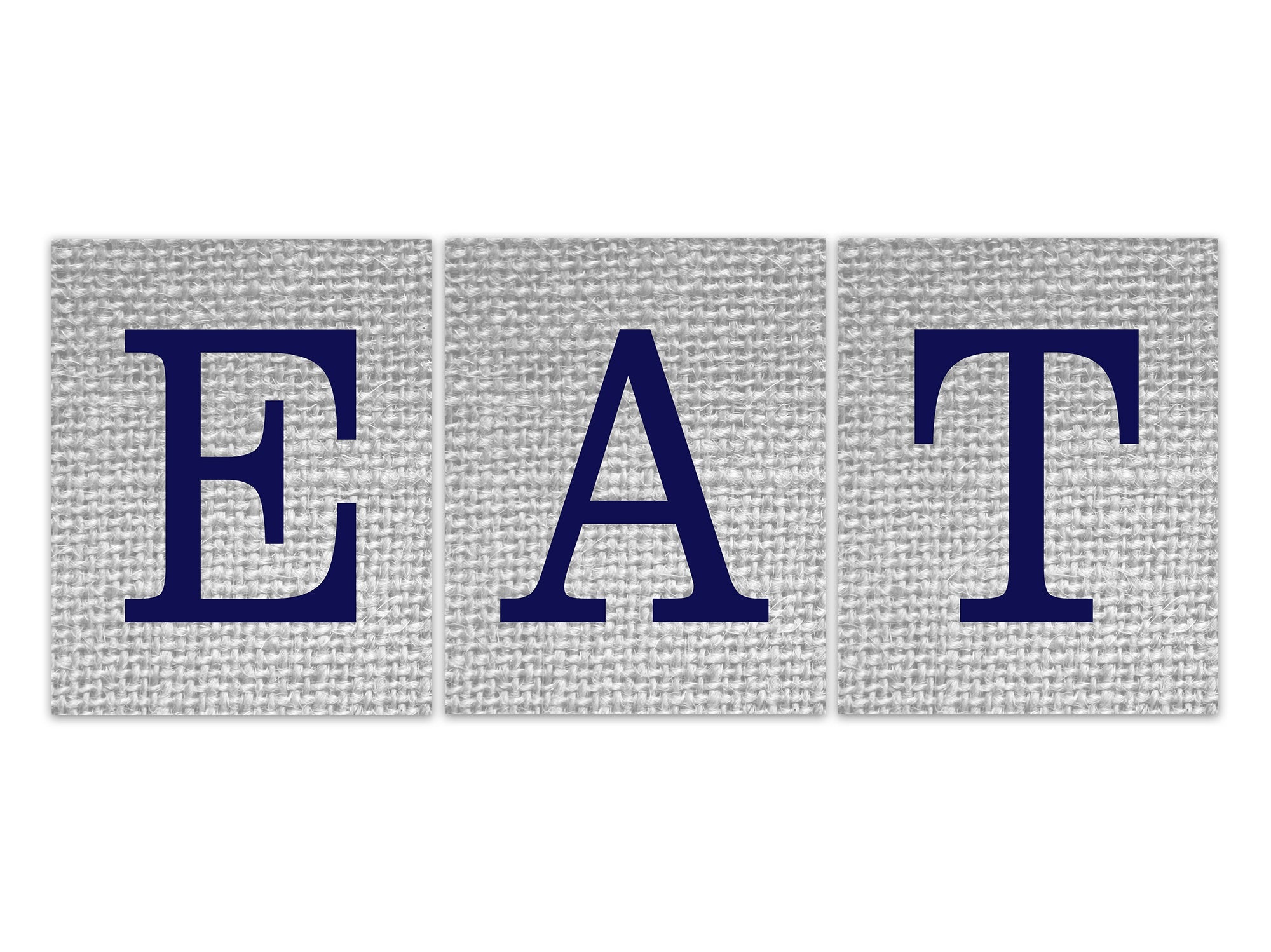 Eat Sign, Kitchen Wall Art Canvas or Prints, Blue Gray Dining Room Wall Art, Farmhouse Kitchen Decor, Burlap Effect Artwork - HOME625